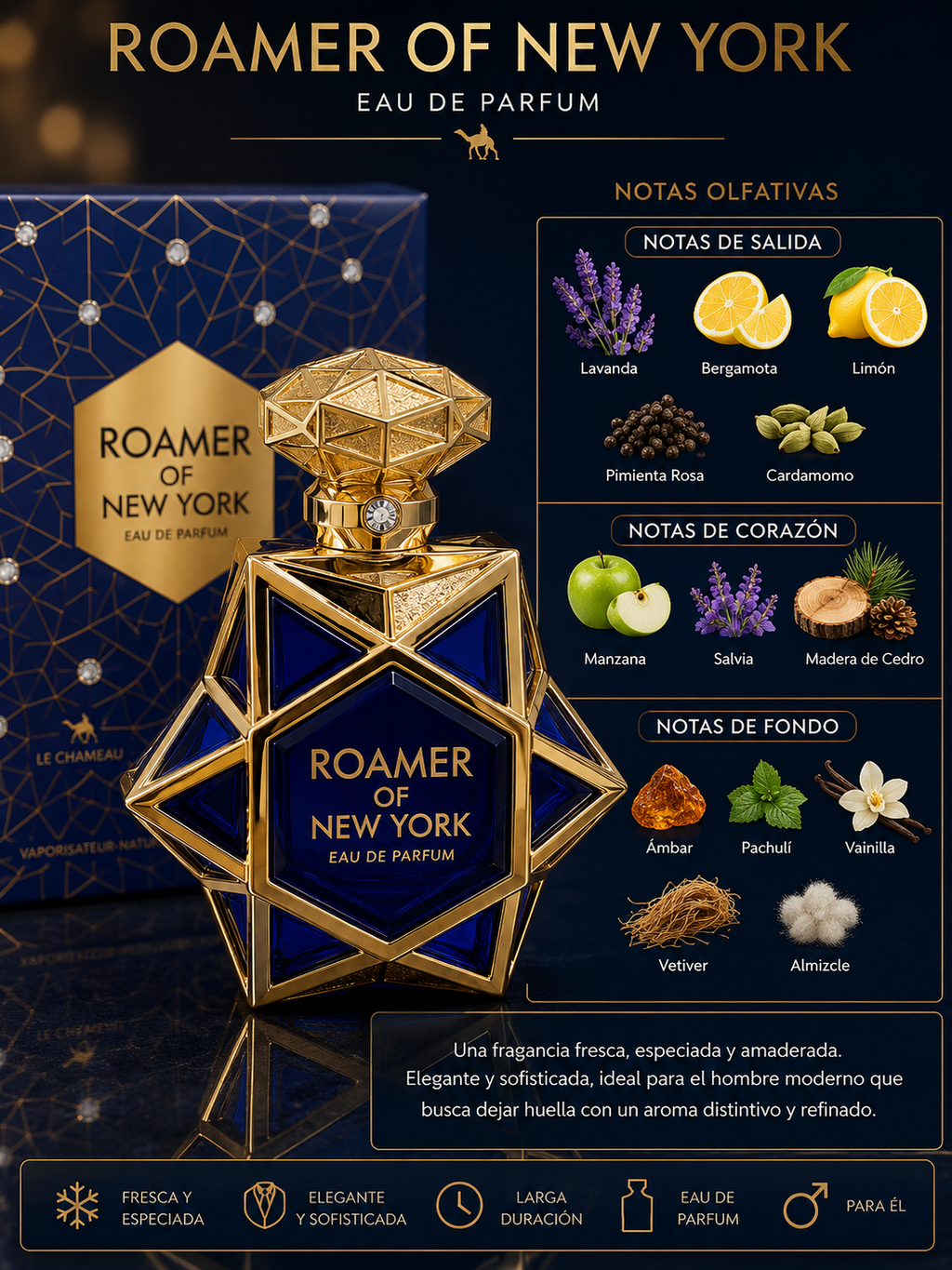 ROAMER OF NEW YORK – LE CHAMEAU
EAU DE PARFUM | 100 ML – 3.4 FL. OZ.
