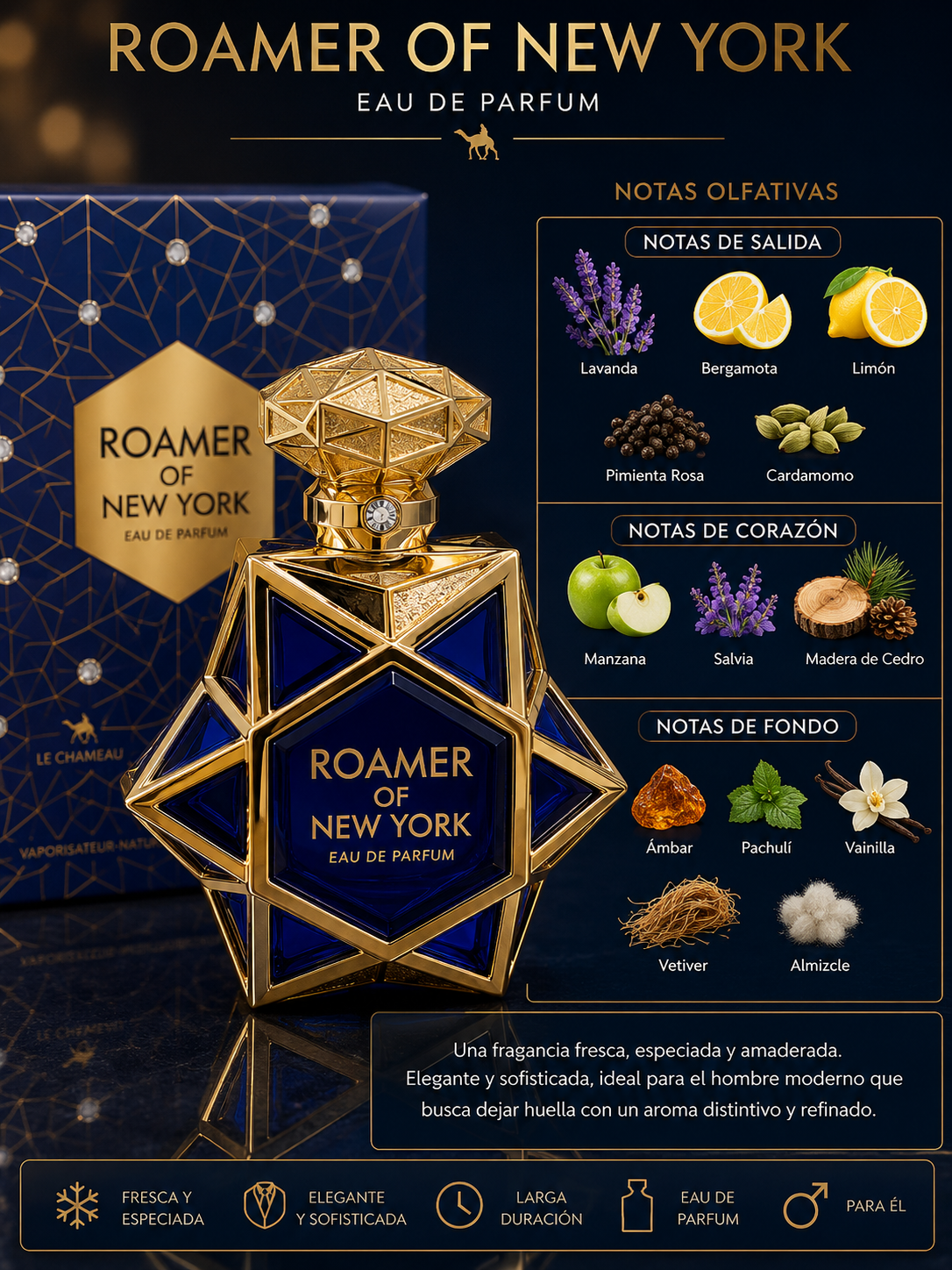 ROAMER OF NEW YORK – LE CHAMEAU
EAU DE PARFUM | 100 ML – 3.4 FL. OZ.