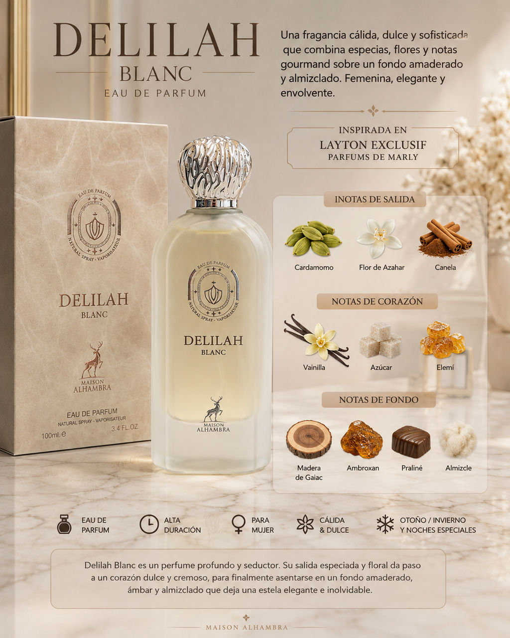 DELILAH BLANC – MAISON ALHAMBRA
EAU DE PARFUM | 100 ML – 3.4 FL. OZ.